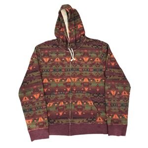 Arizona Jean Co Mens XXL Full Zip Hoodie Aztec Southwestern Print Maroon Green
